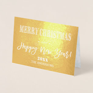 Charm Merry Christmas Happy New Year Family Photo Foil Card