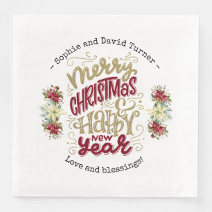 Charm Merry Christmas Happy New Year Typography Napkin