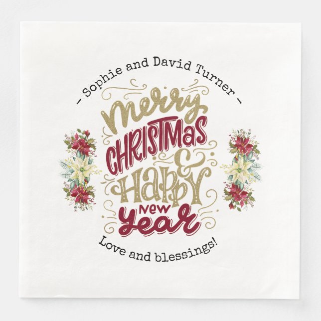 Charm Merry Christmas Happy New Year Typography Napkin (Front)