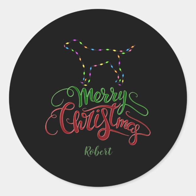 Charm Merry Christmas Light Bulbs Dog Monogram Tod Classic Round Sticker (Front)
