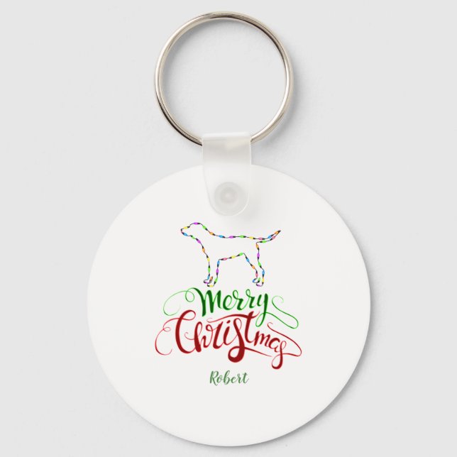 Charm Merry Christmas Light Bulbs Dog Monogram Tod Keychain (Front)