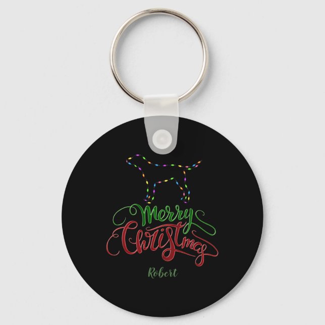 Charm Merry Christmas Light Bulbs Dog Monogram Tod Keychain (Front)