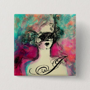 CHARM MONOGRAM / Mysterious Beauty with Mask 2 Inch Square Button