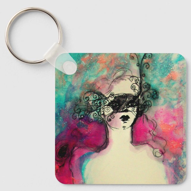 CHARM, Mysterious Beauty with Mask Keychain (Front)