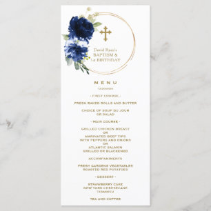 Charm Navy Blue Floral 1st Birthday & Baptism Menu