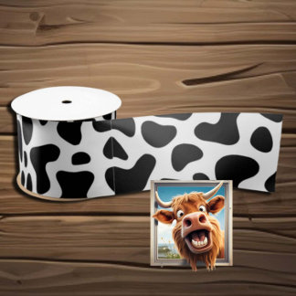 Charm of Black and White Cow  Satin Ribbon