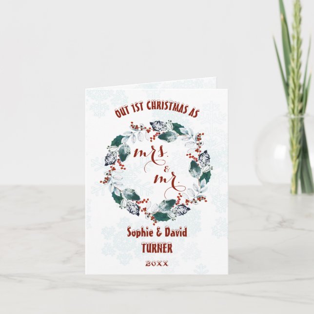Charm Our First Christmas Winter Wreath Holiday Card (Front)