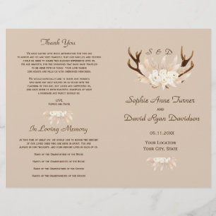 Charm Pampas Grass Floral Antlers Wedding Program