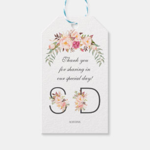 Charm Pink Blush Floral Monogram Wedding Gift Tags