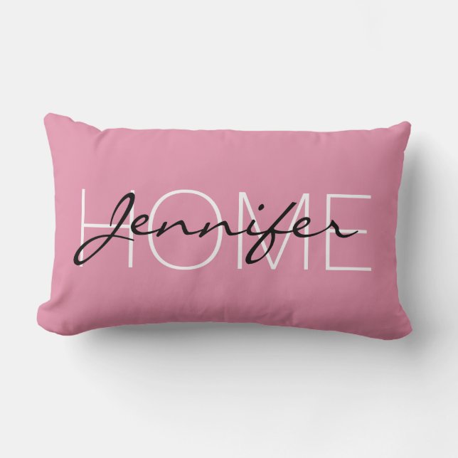 Charm pink colour home monogram lumbar pillow (Front)