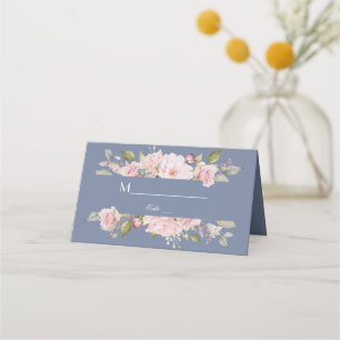 Charm Pink Floral Dusty Blue Wedding Place Card