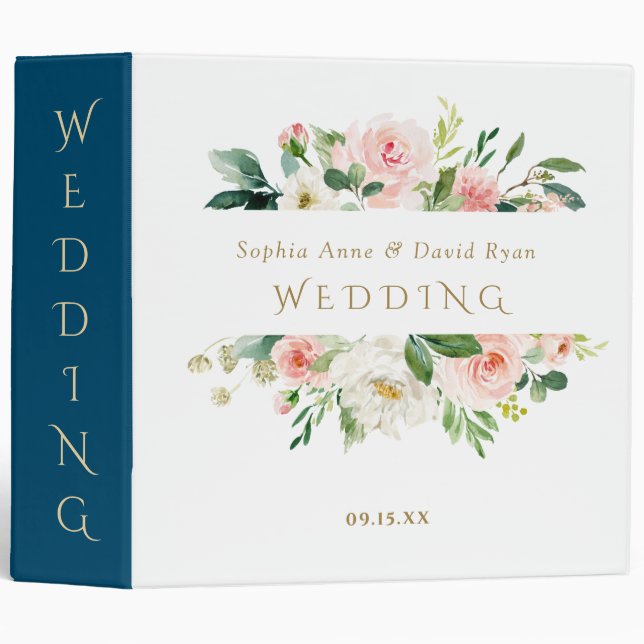 Charm Pink White Floral Frame Wedding Photo Album Binder (Front/Spine)