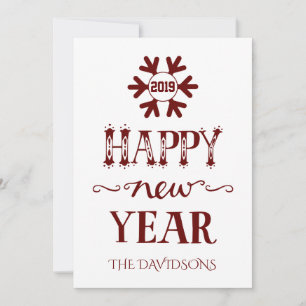 Charm Red and White Happy New Year Holiday Card