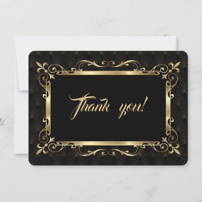 Charm Roaring 20s Gold Art Deco Wedding Thank You (Front)