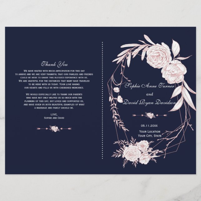 Charm Rose Gold Fleurs blanches Programme géométri (Devant)