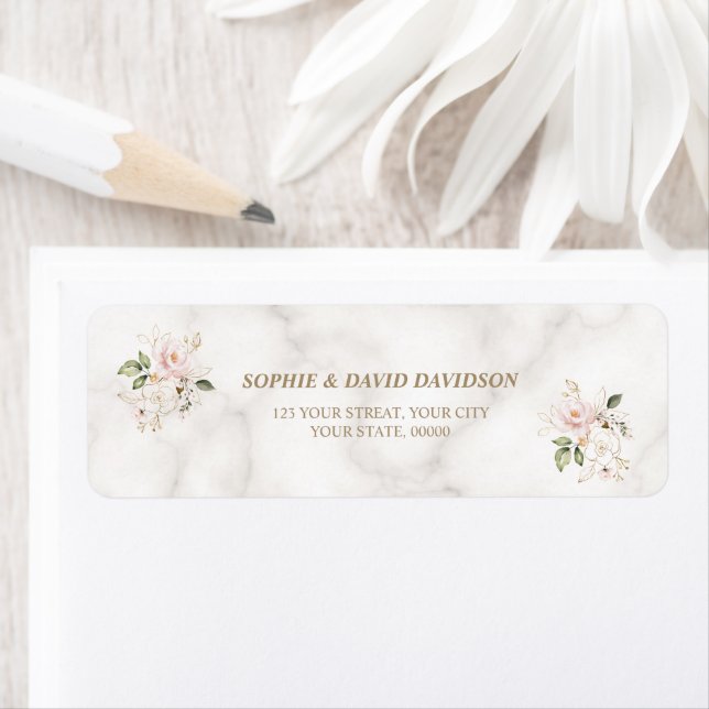Charm Rose Gold Flowers Baptême Adresse de retour (En situation)