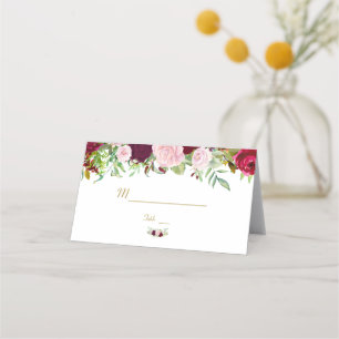 Charm Rustic Burgundy Marsala Floral Table Number Place Card
