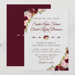 Charm Rustic Burgundy Marsala Floral Wedding Invitation
