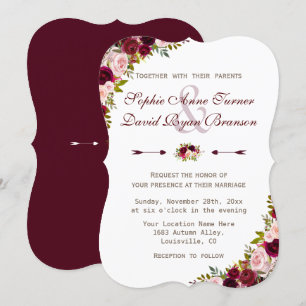 Charm Rustic Burgundy Marsala Floral Wedding Invitation