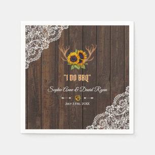 Charm Rustic Sunflowers Antlers Wood Lace I DO BBQ Napkin