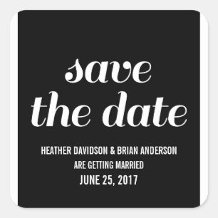 Charm Save the Date Stickers, Black Square Sticker