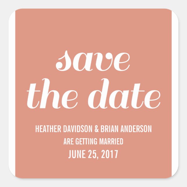 Charm Save the Date Stickers, Orange Square Sticker (Front)