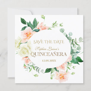 Charm Spring Blush White Flowers Quinceañera Save The Date