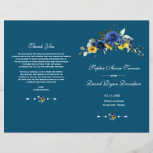 Charm Sunflowers Blue Floral Wedding Program