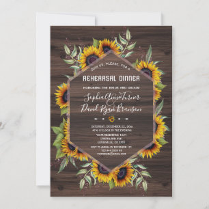 Charm Sunflowers Geometric Wood Rehearsal Dinner Invitation