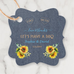 Charm Sunflowers Old Denim Blue Western I DO BBQ Favour Tags