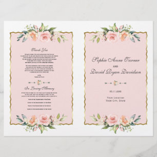 Charm Watercolor Blush Floral Gold Wedding Program