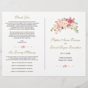 Charm Watercolor Blush Pink Floral Wedding Program
