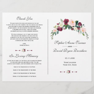 Charm Watercolor Blush Pink Floral Wedding Program