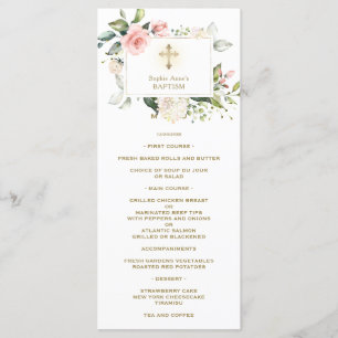 Charm Watercolor Pink Blush Cream Floral Baptism Menu
