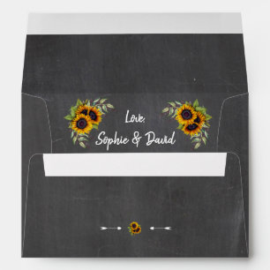 Charm Watercolour Sunflowers Chalkboard Wedding Envelope