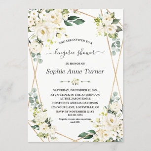 Charm Watercolour White Floral Gold Bridal Shower Invitation
