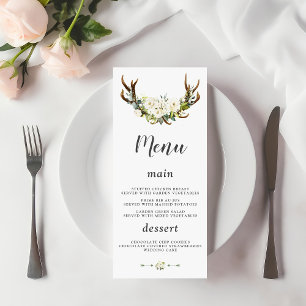 Charm White Cream Flowers Antlers Wedding  Menu
