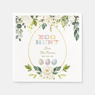 Charm White Cream Flowers Egg Hunt Gold Easter Napkin