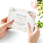 Charm White Dusty Rose Flowers Gold Wedding Save The Date<br><div class="desc">Elegant card design featuring watercolour airy greenery,  dusty rose and white flowers,  faux rose gold frame,  on a faux white watercolour paper background. Use Personalise tool to add your info. For matching items,  please,  visit my Dusty Rose Flowers Collection.</div>