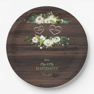 Charm White Floral Frame Barn I DO BBQ Paper Plate
