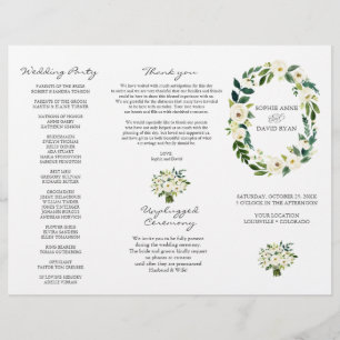 Charm White Floral Wreath Tri+Fold Wedding Program