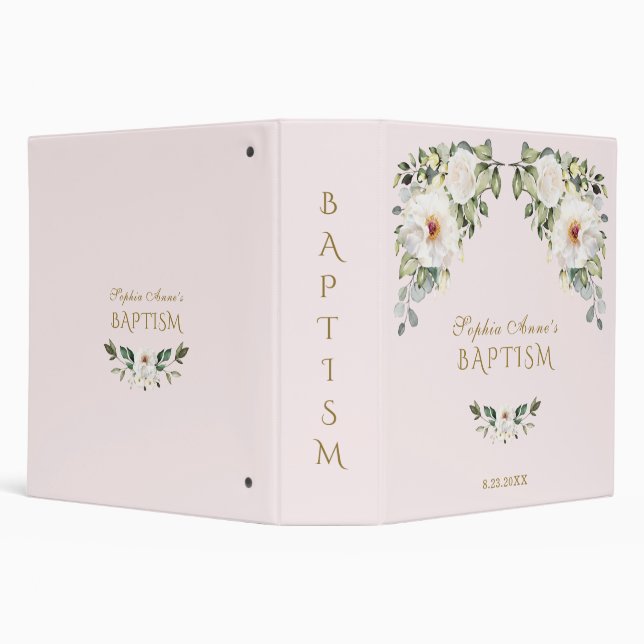 Charm White Flowers Baptism Photo Album Binder (Background)