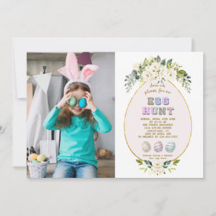 Charm White Flowers Photo Easter Egg Hunt Invitation