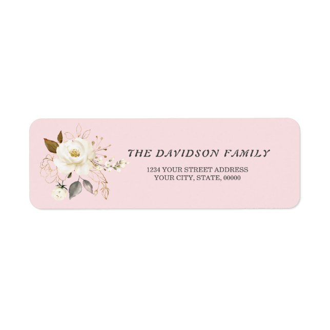 Charm White Gold Floral Baptism Adresse de retour (Devant)
