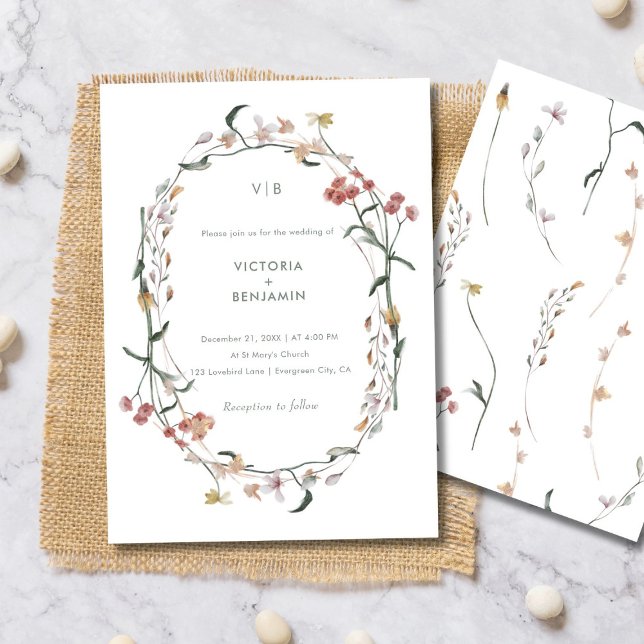 Charm Wildflower Monogram Minimal Simple Wedding Invitation (Charm Wildflower Monogram Minimal Simple Wedding Invitation)
