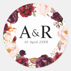 charmant autocollant à mariage floral bordeaux