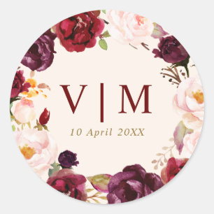 charmant autocollant à mariage floral rouge bordea