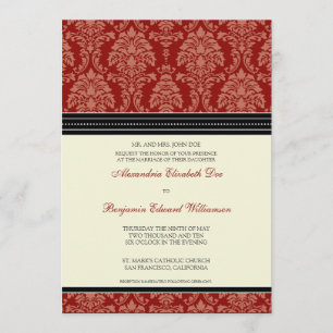 Charmant Damask 5x7 Faire-part de mariage :rouge