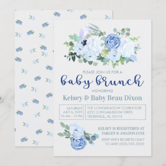 Charmant et moderne Brunch Floral Bleu Invitation