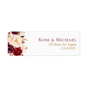 charmant étiquette de adresse à fleurs bordeaux